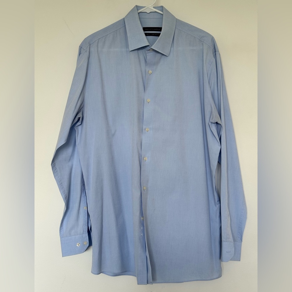 Saks Fifth Avenue Light Blue Dress Shirt, Trim Fit, 100% cotton, Size 16.5